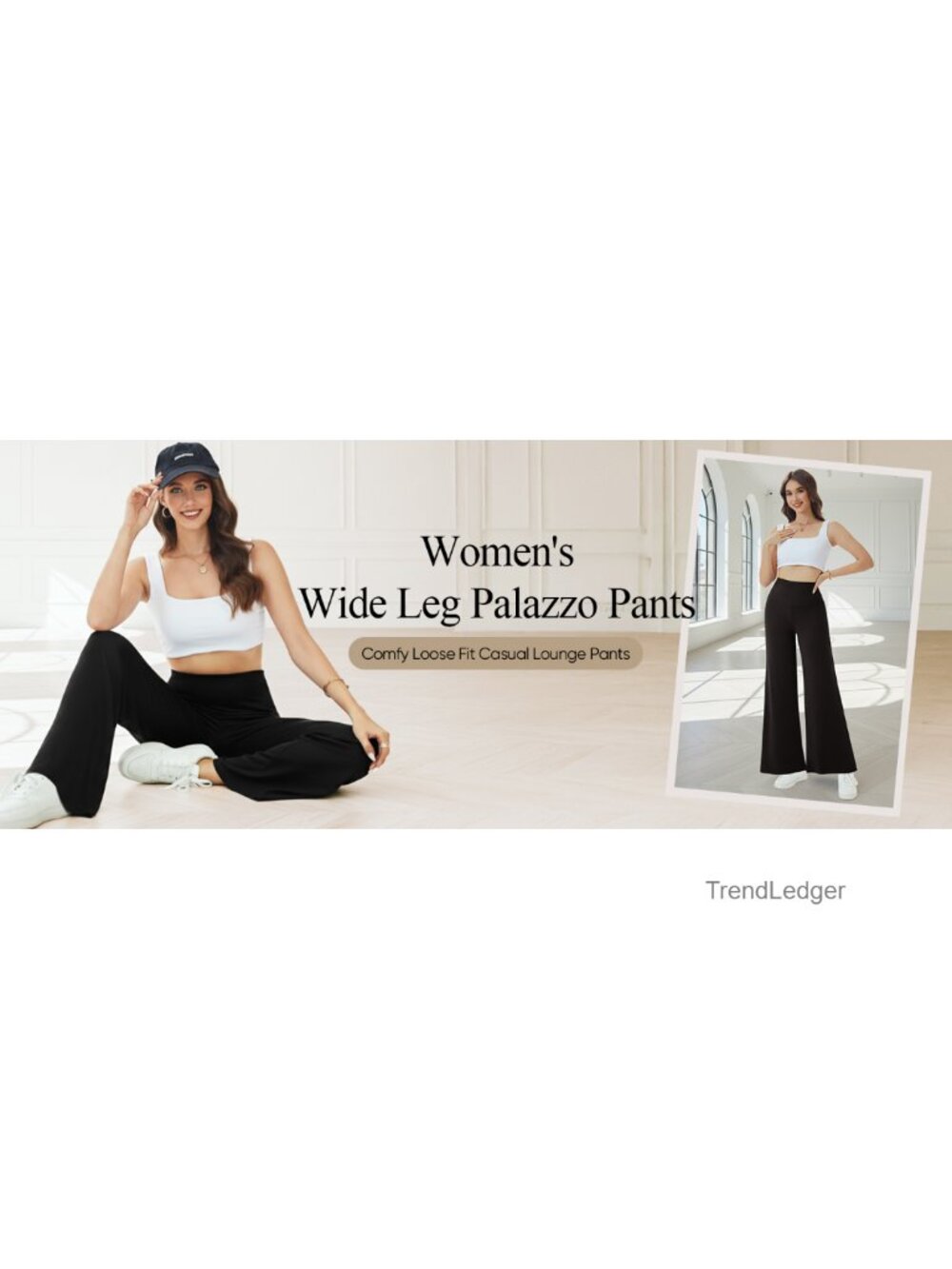Wide Leg Palazzo Pants for Women Casual High Waist Flowy Pants - Picture 6 of 6